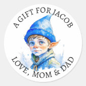 vrolijk kerstfeest |  kleine elf van en naar ronde sticker (Voorkant)