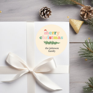 vrolijk kerstfeest! Kleurrijk, typografie, kerstmu Ronde Sticker