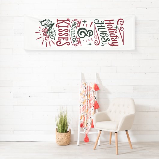 Vrolijk kerstfeest knuffels en maretak kusjes spandoek (Insitu)