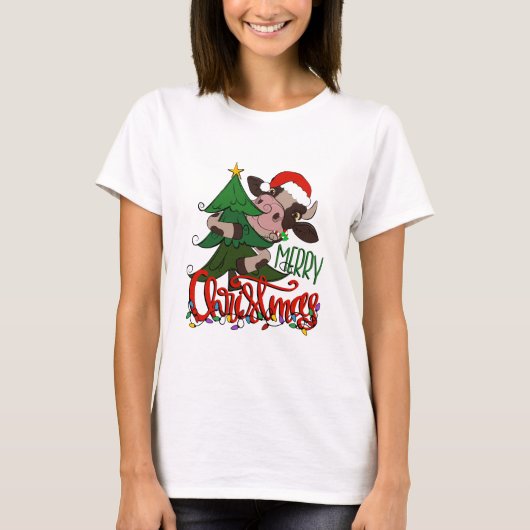 Vrolijk kerstfeest Koe T-shirt (Voorkant)
