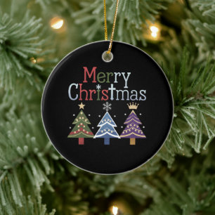 Vrolijk kerstfeest Kruis Kerstboom Retro Keramisch Ornament