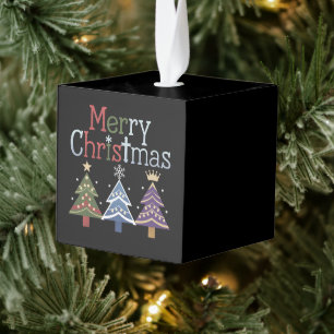Vrolijk kerstfeest Kruis Kerstboom Retro Kubus Ornament