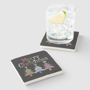 Vrolijk kerstfeest kruis Xmas boom Retro Stenen Onderzetter