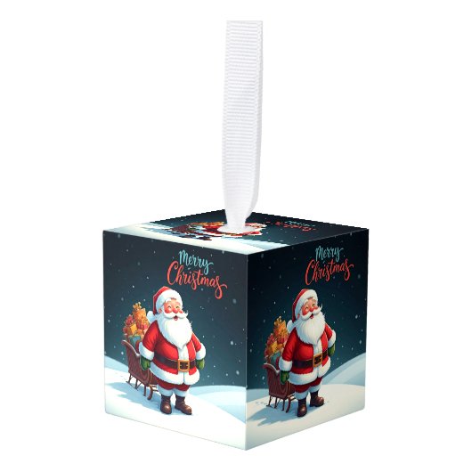 Vrolijk kerstfeest kubus ornament (Voorkant hoekig)