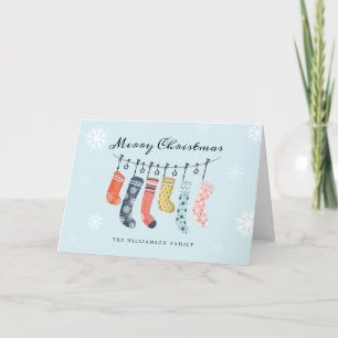 Vrolijk kerstfeest   Kute Colorful Stocking Hangin Feestdagen Kaart