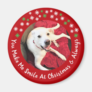 Vrolijk Kerstfeest Lachende Hond Foto Grappig Rode Magneet