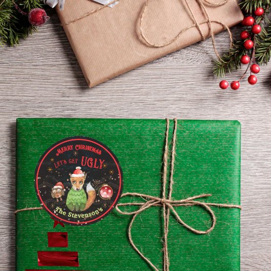 Vrolijk Kerstfeest & Lelijke Trui Vos Ronde Sticker