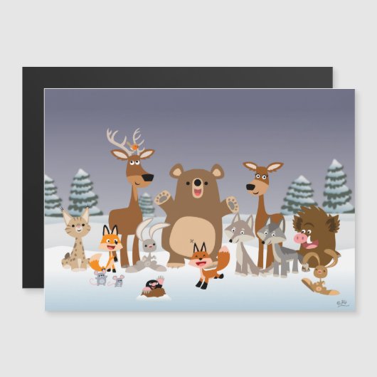 vrolijk kerstfeest! Leuke Bos Dieren Magnetische K (Voorkant / Achterkant)