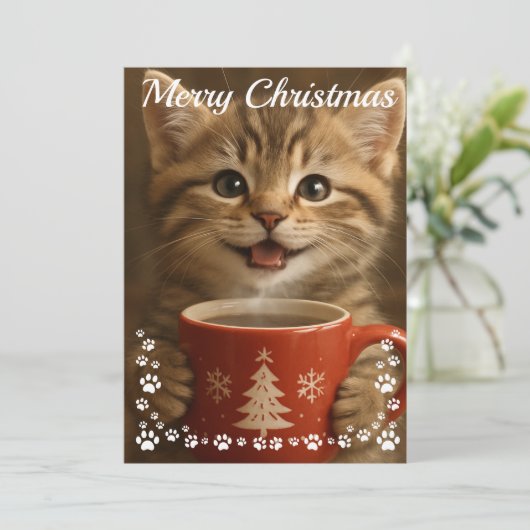 Vrolijk Kerstfeest Leuke Kitten Foto Modern Feestdagenkaart (Staand voorkant)