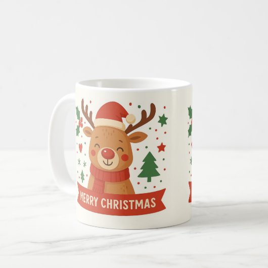 Vrolijk Kerstfeest Leuke rendier mok (Voorkant links)