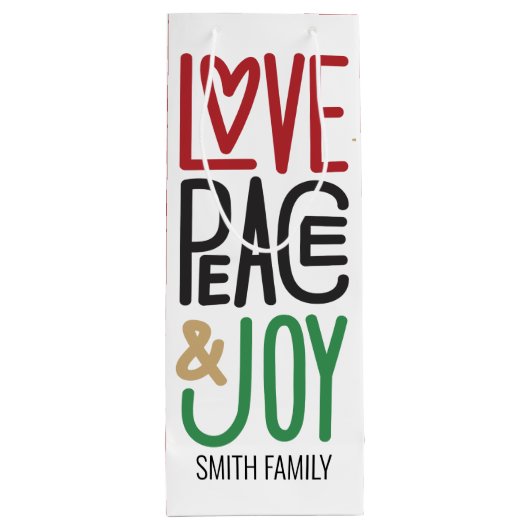 Vrolijk kerstfeest | Liefde, vrede en vreugde, uw Wijn Cadeautas (Achterkant)