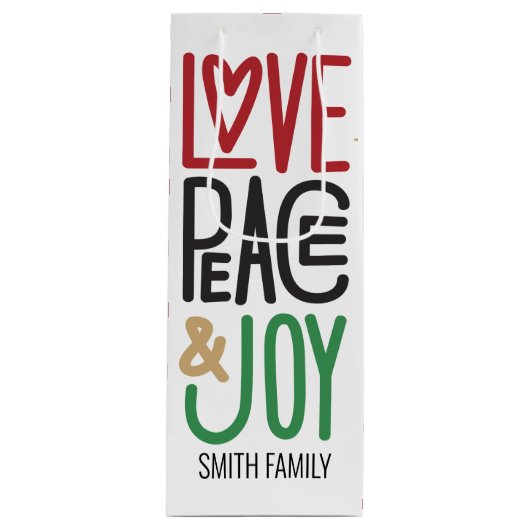 Vrolijk kerstfeest | Liefde, vrede en vreugde, uw Wijn Cadeautas (Voorkant)