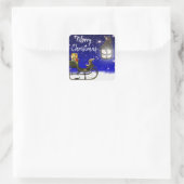 Vrolijk kerstfeest, lit Lantern en Sled Vierkante Sticker (Tas)