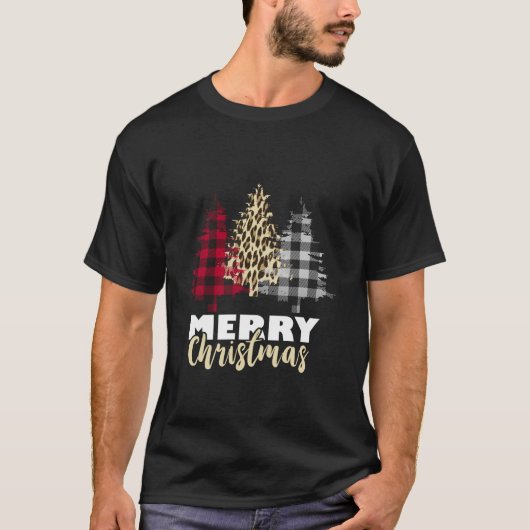 Vrolijk Kerstfeest Luipaard Buffel Plaid Kerstmis T-shirt (Voorkant)