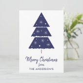Vrolijk Kerstfeest Marine Kerstboom Sneeuwvlokken Feestdagenkaart (Staand voorkant)
