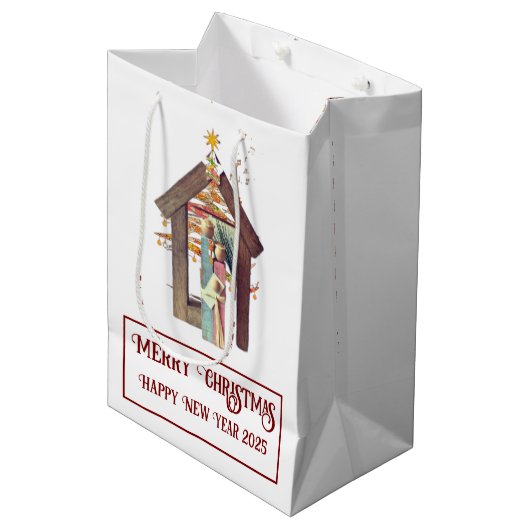 Vrolijk kerstfeest! medium cadeauzakje (Voorkant Gekanteld)