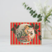 Vrolijk kerstfeest meisje boom en lantaarn feestdagenkaart (Staand voorkant)