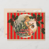 Vrolijk kerstfeest meisje boom en lantaarn feestdagenkaart (Voorkant / Achterkant)
