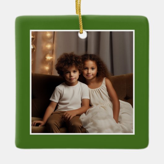 Vrolijk kerstfeest met 1 foto - groen enkelzijdig keramisch ornament (Voorkant)