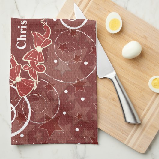 Vrolijk kerstfeest met bogen en sterren theedoek (Quarter Fold)