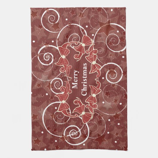 Vrolijk kerstfeest met bogen en sterren theedoek (Verticaal)