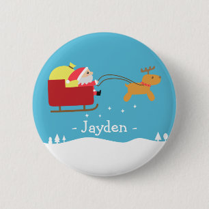 Vrolijk kerstfeest met de Cute Santa en Reindeer Ronde Button 5,7 Cm