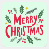 VROLIJK KERSTFEEST met de hand getekend vakantie g Vierkante Sticker (Voorkant)