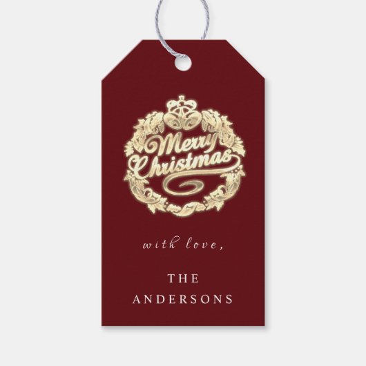 Vrolijk kerstfeest met de naam Wreath Royal Burgun Cadeaulabel (Voorkant)