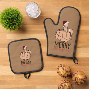 Vrolijk kerstfeest met de vinger ovenwant & pannenlap set