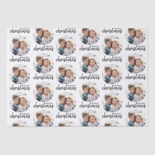 Vrolijk kerstfeest met één cirkelfoto - wit tissuepapier (Voorkant)