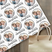 Vrolijk kerstfeest met één cirkelfoto - wit tissuepapier