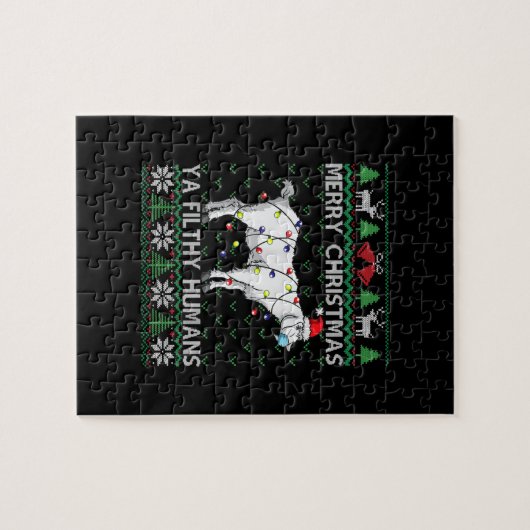 Vrolijk kerstfeest met een fijne mensheid die naar legpuzzel (Horizontaal)