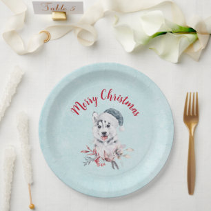 Vrolijk kerstfeest met een hond in een Santa Hat Papieren Bordje