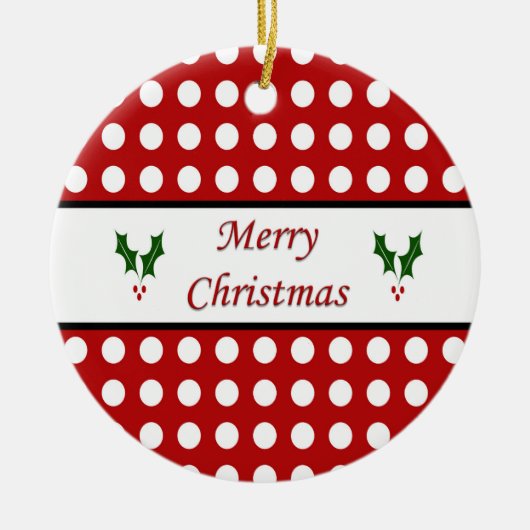 Vrolijk kerstfeest met een pokadopatroon keramisch ornament (Voorkant)