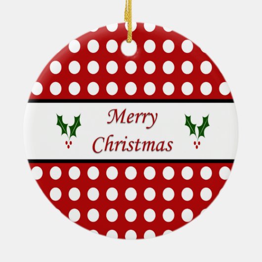 Vrolijk kerstfeest met een pokadopatroon keramisch ornament (Achterkant)