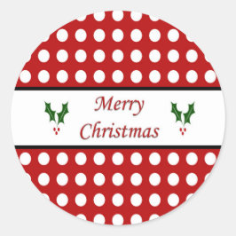 Vrolijk kerstfeest met een pokadopatroon ronde sticker