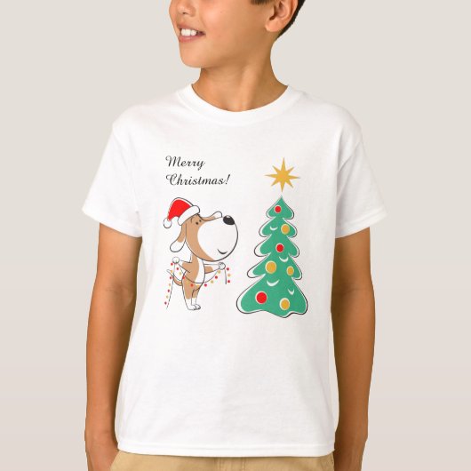 Vrolijk kerstfeest met een stuitpuppy Dog Santa Ha T-shirt (Voorkant)