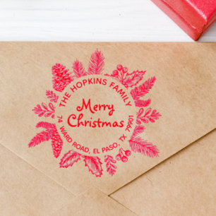 Vrolijk kerstfeest met familienaam Return-adres Zelfinktende Stempel