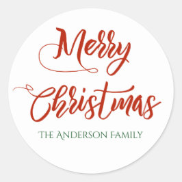 Vrolijk kerstfeest met familienaam ronde sticker