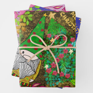 VROLIJK KERSTFEEST MET GNOME KERSTBOOM INPAKPAPIER VEL