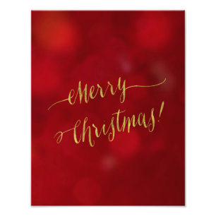 Vrolijk kerstfeest met Gold Foil Red Bokeh-script Foto Afdruk