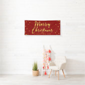 Vrolijk kerstfeest met gouden Confetti rood Spandoek (Insitu)