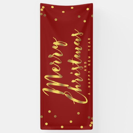 Vrolijk kerstfeest met gouden Confetti rood Spandoek (Verticaal)