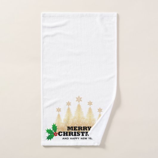 Vrolijk kerstfeest met gouden kerstbomen bad handdoek (Handdoek)