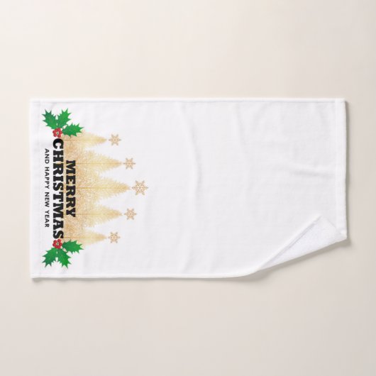 Vrolijk kerstfeest met gouden kerstbomen bad handdoek (Handdoek)