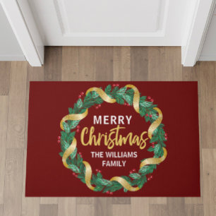 Vrolijk kerstfeest met gouden monogram rood deurmat