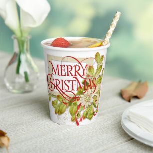 Vrolijk kerstfeest met groene Florals Papieren Bekers
