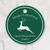 Vrolijk kerstfeest met groene rendierfeesten bedankjes labels (Voorkant)