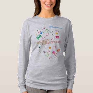 Vrolijk kerstfeest met Jouw naam en Muzieknoten T-shirt