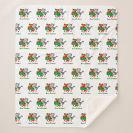 Vrolijk kerstfeest met kat en puppy sherpa deken